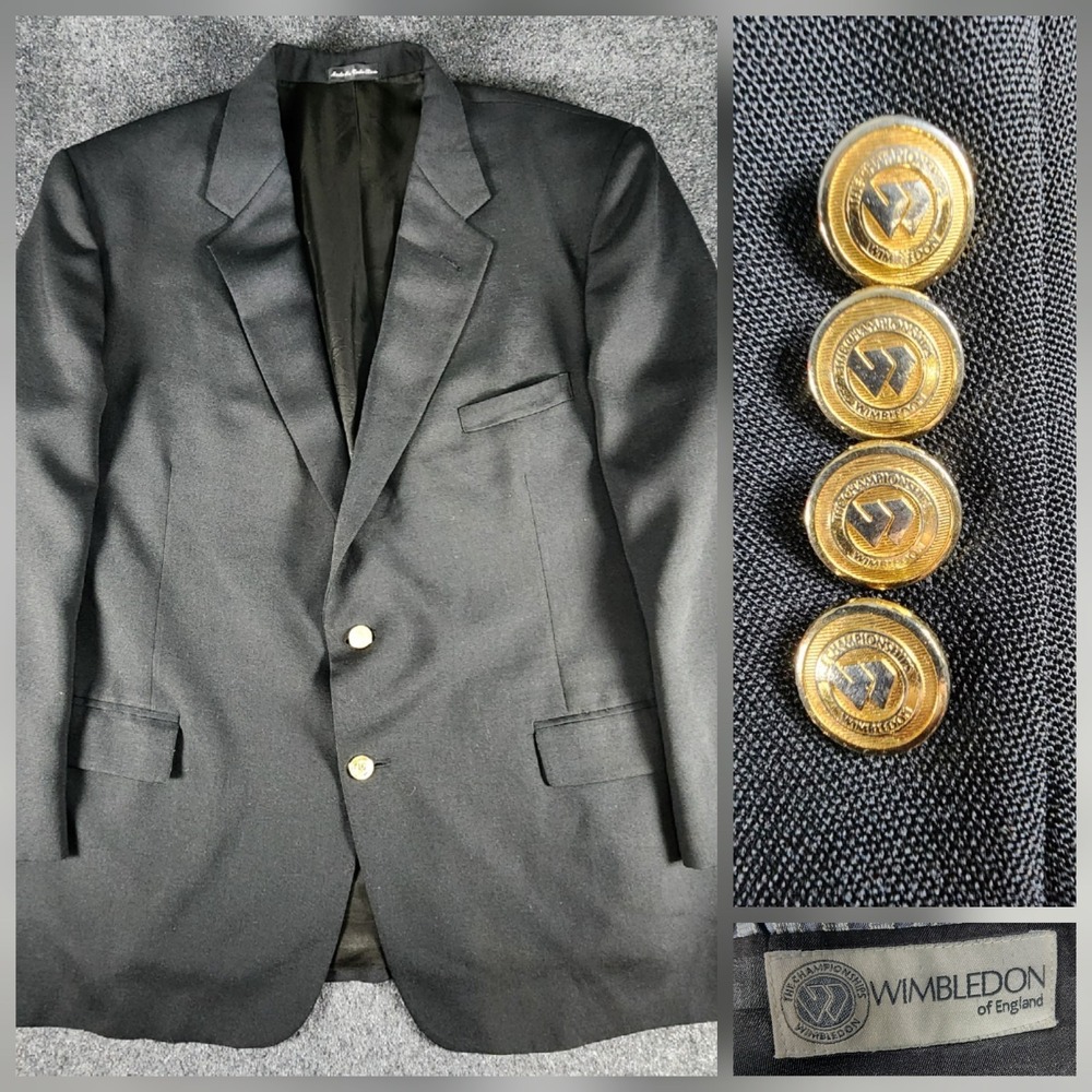 Wimbledon Of England Men's 50R Black Gold Button Blazer Sport Coat Suit Jacket
